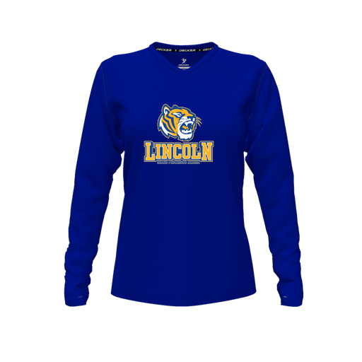 [FTLVPTRY-FYXS-LOGO1] Decker Performance T-Shirt (Female Youth XS, Royal, V Neck, Logo 1, Long Sleeve)