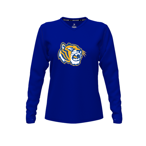 [CUS-DFW-TEES-PER-VNK-LSL-RYL-FYXS-LOGO2] Performance T-Shirt (Female Youth XS, Royal, V Neck, Logo 2, Long Sleeve)