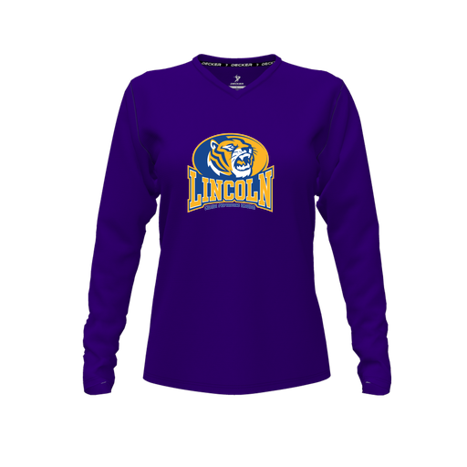 [CUS-DFW-TEES-PER-VNK-LSL-PUR-FYXS-LOGO3] Performance T-Shirt (Female Youth XS, Purple, V Neck, Logo 3, Long Sleeve)